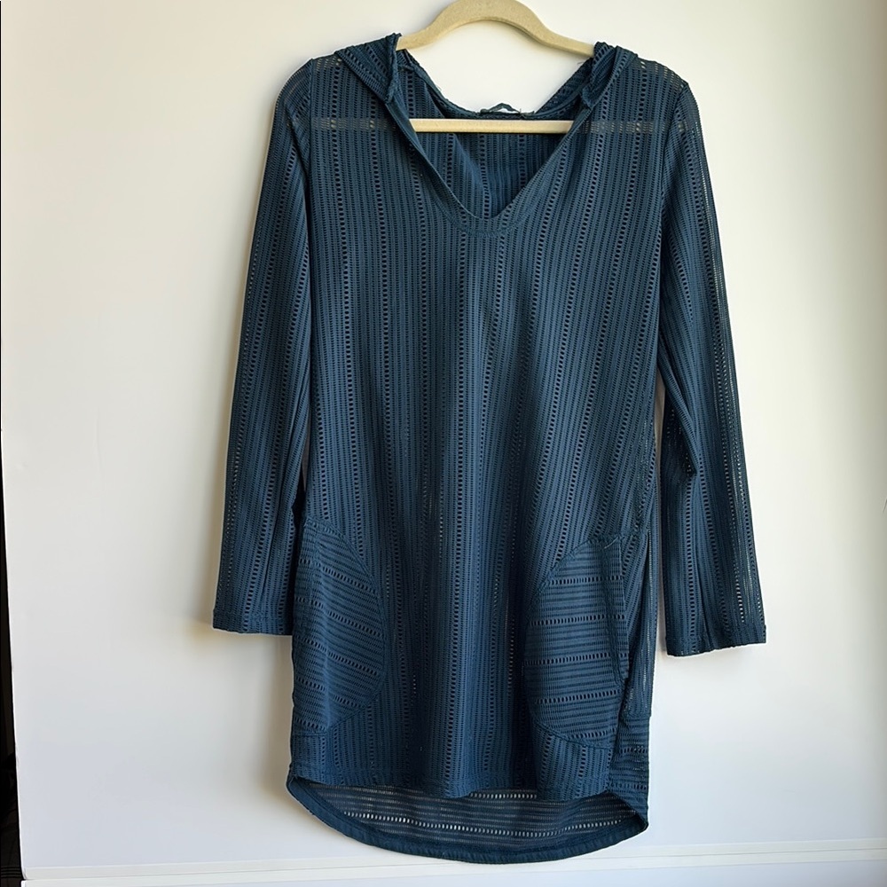 Prana Women’s Swim Coverup - Blue Hooded Tunic Dress with Pockets